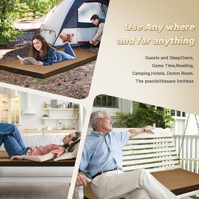 CYMULA Camping Cot Pad 2 Inch Memory Foam, Camping Pad for Folding Cot and Foldable Cot, Portable Roll Up Camp Gear for Car Camping Travel Tent, Non-Slip Waterproof Bottom, Removable Cover, Pad Only