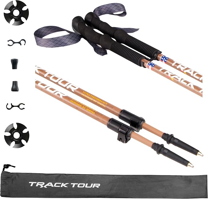 Carbon Fiber Trekking Poles Ultra Lightweight Hiking Poles Walking Sticks with Cork and EVA Foam Grips Quick Adjustable Flip Locks