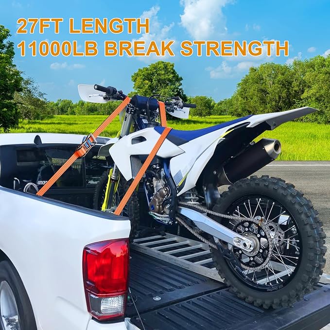 TLGREEN 4 Pack 2 in x 27 FT Flat Hook Ratchet Straps (11,000 lbs Break Strength), Heavy Duty Tie Down Straps for Trucks (Orange)