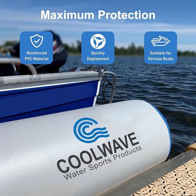 COOLWAVE 6FT/10FT Inflatable Boat Fenders, Upgraded Inflatable Boat Bumper for Docking, Heavy Duty Dock Fender with Storage Bag, Dock Bumper for Fishing Boats, Jet Skis, Yachts, 1Pack