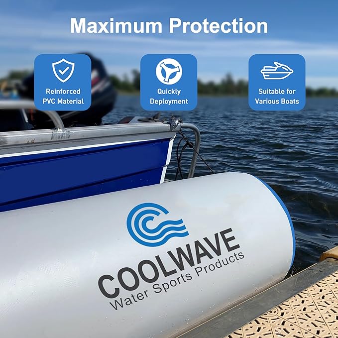 COOLWAVE 6FT/10FT Inflatable Boat Fenders, Upgraded Inflatable Boat Bumper for Docking, Heavy Duty Dock Fender with Storage Bag, Dock Bumper for Fishing Boats, Jet Skis, Yachts, 1Pack
