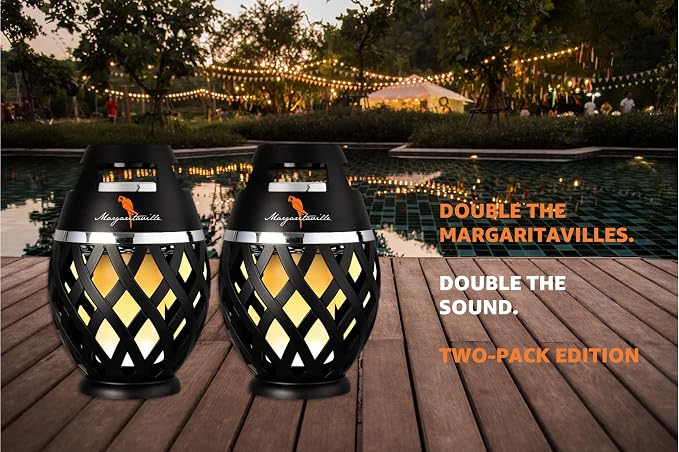 Margaritaville Tiki Torch - Waterproof Bluetooth Speaker, Portable Party Speaker with Flickering LED Lights, Perfect for Travel, Parties, Yards, and Pools (2 Pack)