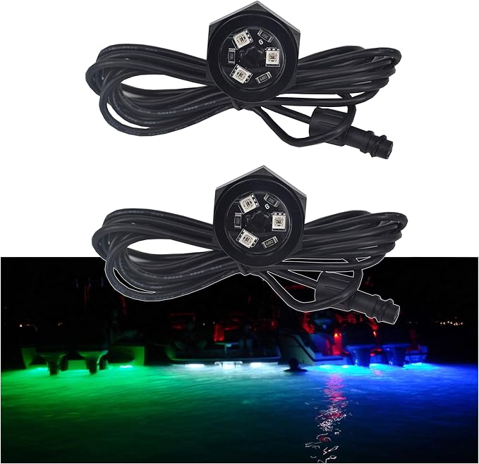 2Pcs RGB 1/2" NPT LED Boat Drain Plug Light Underwater Light,Boat Trailer Lights,DC 12V,No Holes to Drill,RF APP Control Marine LED Lamp for Fishing Swimming Diving