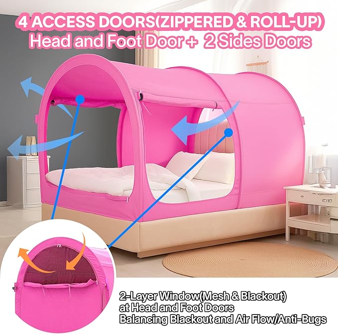 Alvantor® Bed Canopy Bed Tents Dream Tents Privacy Space Full Size Sleeping Tents Indoor Pop Up Portable Frame Curtains Breathable Grey Cottage (Mattress Not Included) Reducing Light