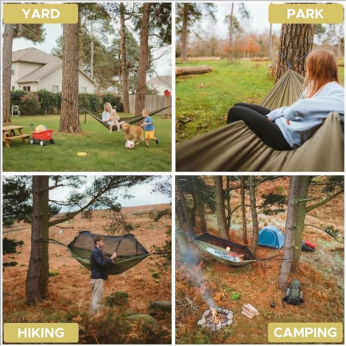 Sunyear Camping Hammock Shelter System - Complete Kit with Single Trapezoid Hammock (106"x55", 500lbs) and 9.8x9.5ft Waterproof Rain Fly Tarp
