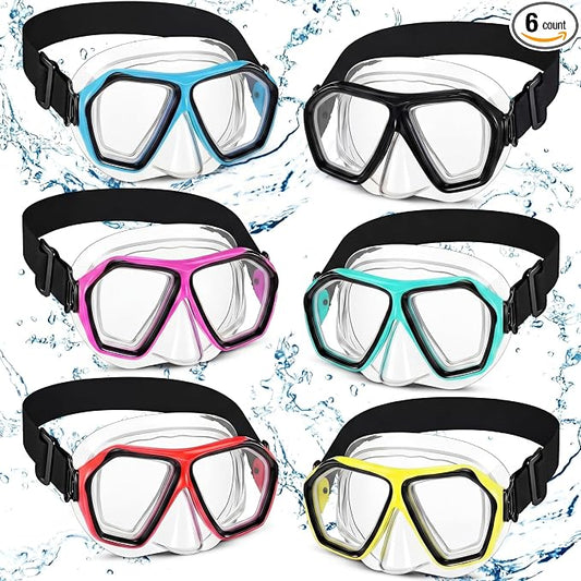 Fabbay 6 Pcs Adult Youth Swim Goggles with Nose Cover Elastic Strap Anti Fog Waterproof Snorkel Wide View Diving Swim Mask