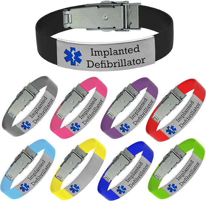 Implanted Defibrillator Medical Alert Bracelet - Adjustable Silicone Band, Engraved Medical ID Tag, Assorted Vibrant Colors for Quick Identification (Lime Green)