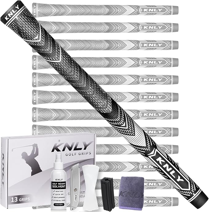 KNLY Golf Grips Set of 13,High Feedback MultiCompound Golf Club Grips,13 Grips with 15 Tapes and 13 Grips with All Repair Kits for Choice.