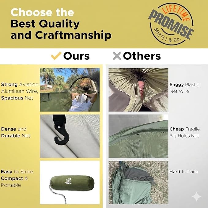 Miztli Camping Hammock Portable Tent-Like Double/Single Hammock with Spacious Net for Indoor & Outdoor