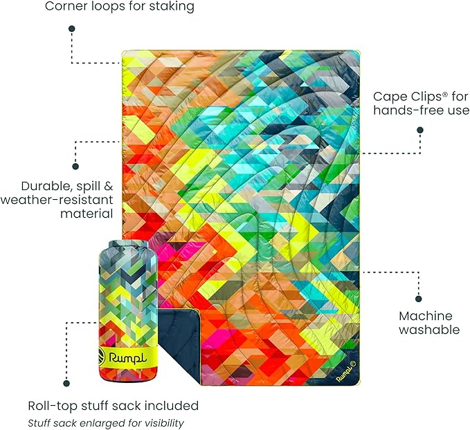 Rumpl Original Puffy 1-Person Blanket for Camping and Outdoors, Geo Fresh