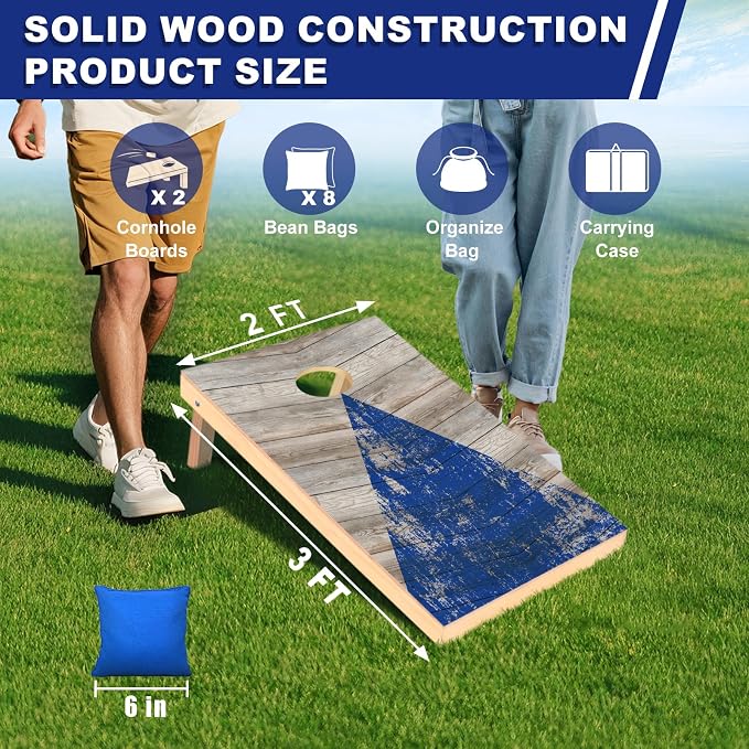 Cornhole Boards Set - Regulation Size 4x2/3x2ft Solid Wood Corn Hole Game Set with 8 Bean Bags and 2 Cornhole Boards - Perfect for Outdoor Game