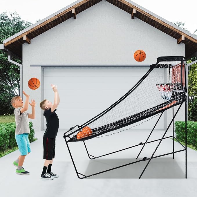 Giantex Arcade Basketball Game Indoor Dual Shot with 8 Game Modes, 4 Balls, 2 Hoops, Air Pump and LCD Scoreboard, Foldable Electronic Basketball Games for Adults and Kids