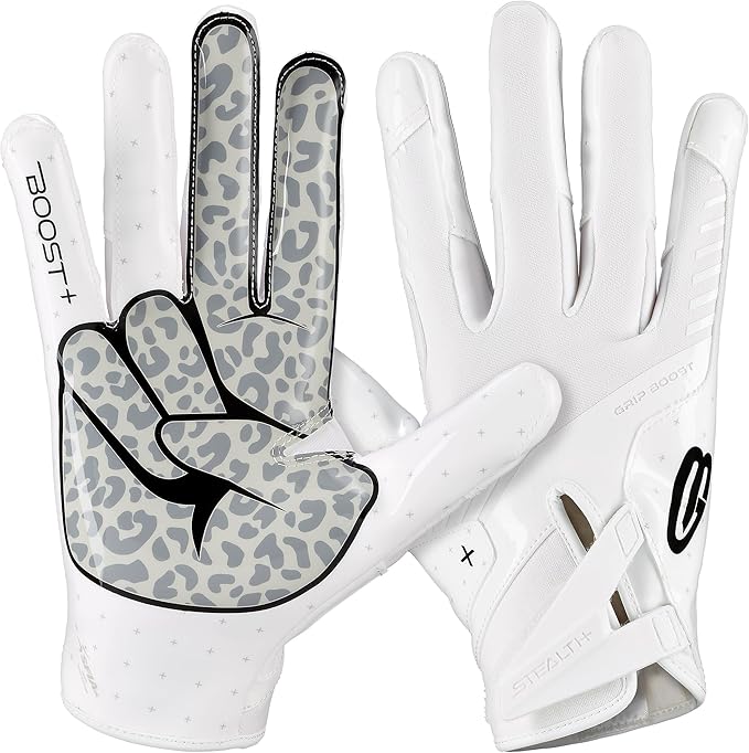 Grip Boost Football Gloves - Peace Stealth 6.0 Boost Plus Sticky Technology - Adult and Youth Football Gloves for Wide Receiver - Men's and Boys Sizes