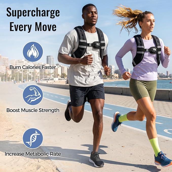 Zeerun Weighted Vest, 6lb/8lb/10lb/12lb/15lb/18lb/20lb/24lb/30lb for Men Women, Reflective Stripe Adjustable Buckle, Comfortable Durable Rucking Vest for Walking Running Strength Training