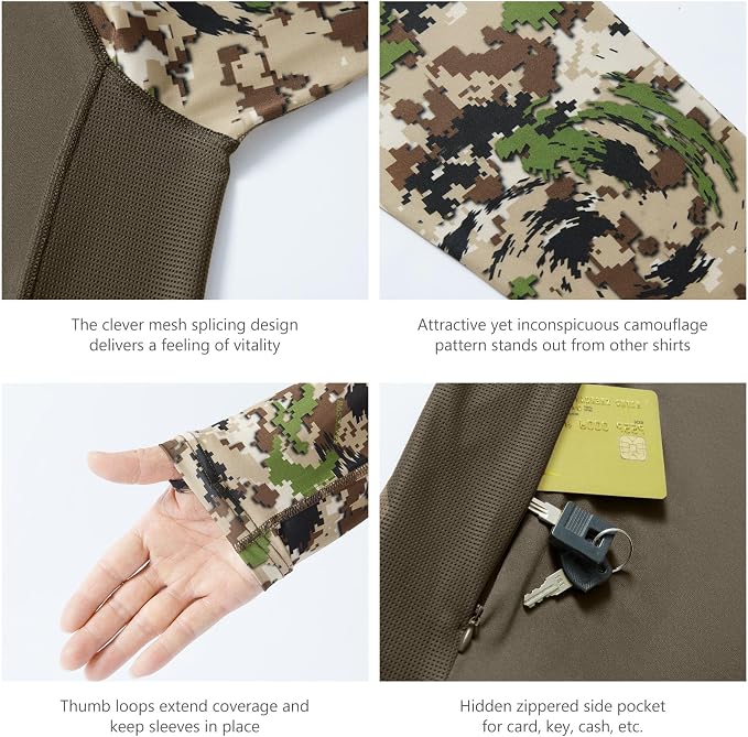 BASSDASH Men’s UPF 50 Performance Fishing Shirt Cooling Hoodie Camo Long Sleeve FS17M
