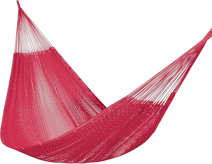 PNAEUT Handwoven Mayan Hammock, Thick Soft Rope Double Hammock for Outdoor Outside & Indoor, 600 lbs Capacity Heavy-Duty, Includes Tree Straps, Carabiners & Carrying Bag (Burgundy Fiesta Red, X-Large)