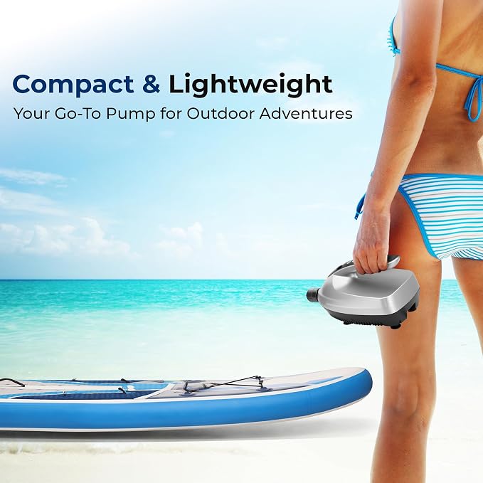 Paddle Board Electric Pump - Portable 16 PSI SUP Pump for Super Fast Inflation, Auto-Off, LCD Display and 12V Car Connector - SUP Inflator for Paddle Boards, Boats & Inflatables