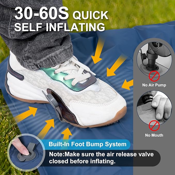 Sleeping Pad Camping, Ultra Lightweight & Compact Mattress for Outdoor & Indoor, Portable Sleeping Mat with Built-in Foot Pump & Pillow for Backpacking, Hiking, Traveling,Tent,Garden,Picnic