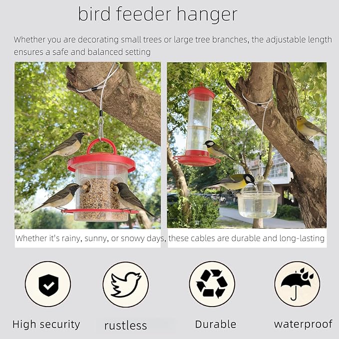 4 Pcs 20 Inch Premium Metal Planter Hangers，Bird Feeder Cable for Tree with Carabiner Clip，Bird House Hanging Hook and Chain Wire for Bird Feeders and Birdhouses，Baths，Baskets，Suet，Outdoor Camping