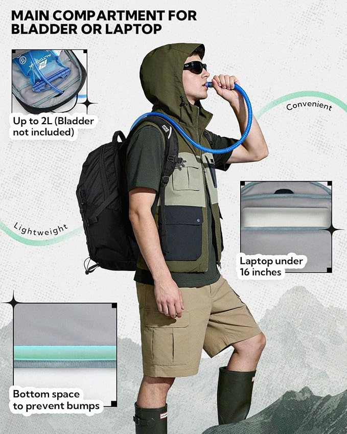 WATERFLY Small Lightweight Hiking Backpack: 20L Daypack for Women Men, Multi-Pocket, Breathable Back Panel with Chest Waist Strap, Outdoor Bag Pack for Travel Trekking Camping