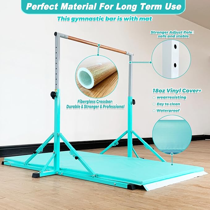Marfula Gymnastic Bar For Kid and Teenage of 3-25, 5Ft/8 FT Base Length 4Ft Width 5Ft Adjust Height, Gymnastic Kip Bar For Gymnast, Gymnastic Training Equipment For Professional Training Home Club Use