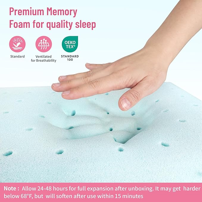 CushyOasis Memory Foam Pillows for Side, Back and Stomach Sleepers, Set of 2, Bed Pillow with Washable Cover and Breathable Mesh, Bed Pillow for Sleeping (Pink，Queen Size)