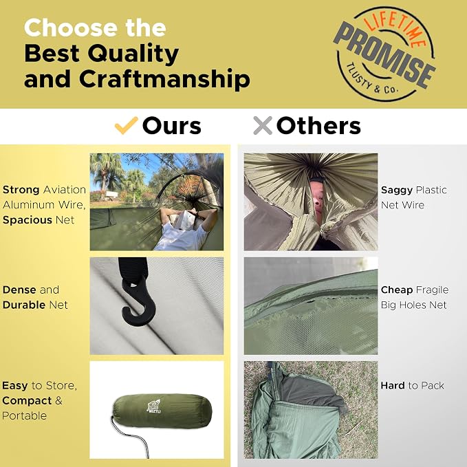 Miztli Camping Hammock with Net & Rain Fly All-in-1 - Double & Single Portable Hammock Ripstop Nylon, Complete Kit w/Adjustable Tree Straps for Backpacking, Outdoor, Travel