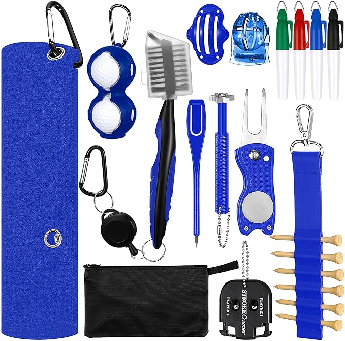 Syhood 21 Pcs Golf Accessories Kit Cleaning Kit Include Golf Brush, Towel, Groove Sharpener, Divot Repair Tool, Ball Alignment Portable Tool Gifts Graduation for Men