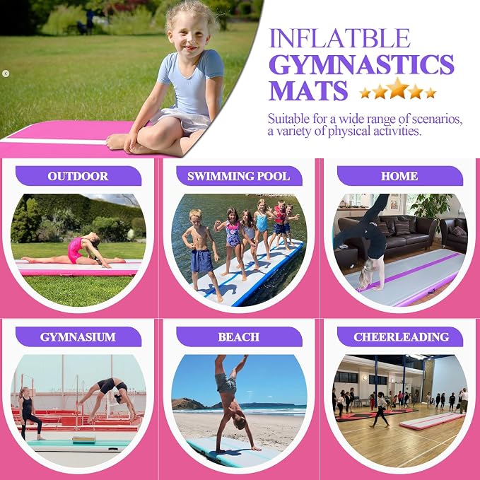 Air Mat Tumble Track, Gymnastics Mats Tumbling Track with Electric Air Pump for Home Use Cheerleading Training Kids Gym Yoga