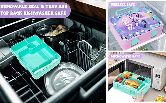 Lunch Box Kids Bento Box for Girls with Ice Pack,Lunch Bag,Stainless Steel Water Bottle Set Utensils Set Food Container for School Cat Girls Lunch Boxes Kids Back to School Supplies