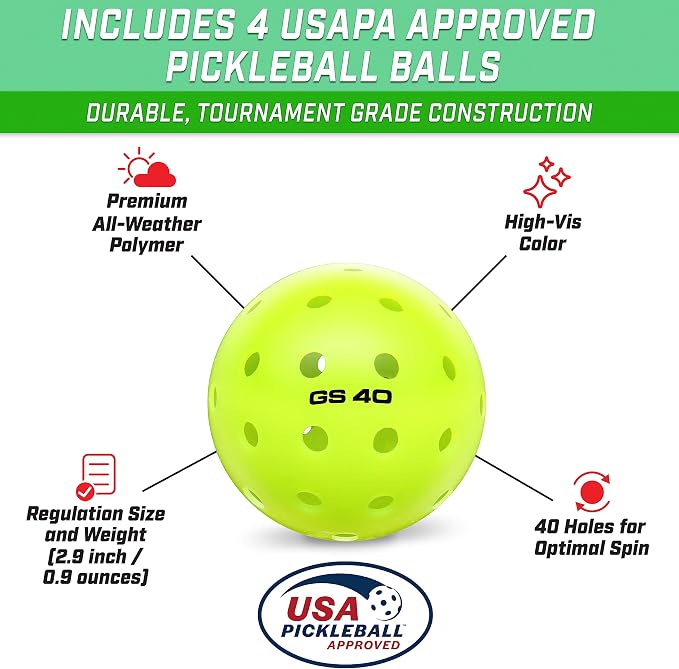GoSports GS1 Pickleball Paddles - Single, 2 Pack, or 4 Pack - USAPA Approved Fiberglass Pickleball Paddles