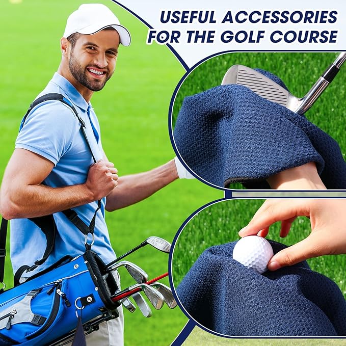 Batiyeer Golf Towels Bulk for Bags, 16"x16" Microfiber Waffle Pattern Golf Towel with Clip for Tournament, Club, Fitness