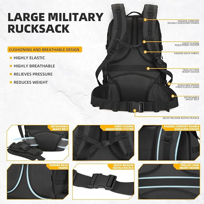 50L Military Tactical Backpack 3 Day Assault Pack Molle Daypack Hiking Backpack for Men and Women