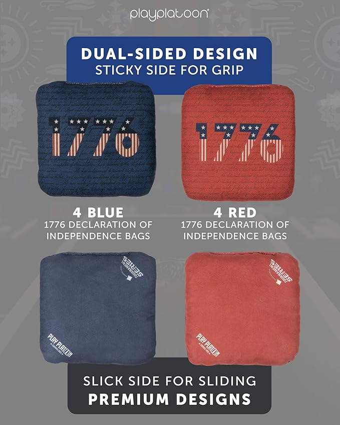 Play Platoon Pro Cornhole Bags Set of 8 - Professional Dual Sided Slick and Sticky Side Competition Corn Hole Bags - Tournament Series