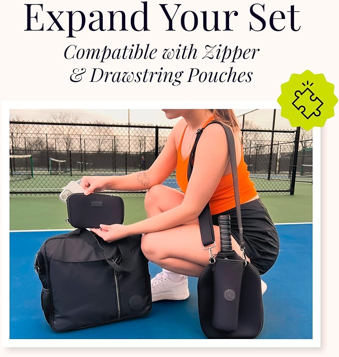 Posh Pickler Crossbody Neoprene Pickleball Bag - Paddle Cover with Adjustable Strap, Built-in Pocket for Essentials, Carabiner Fence Clip, Add-On Ready D-Rings, and Durable Design for Everyday Use