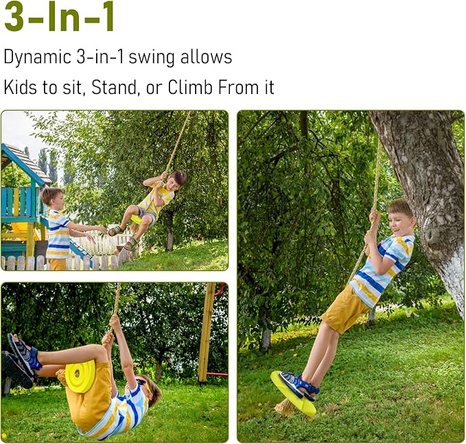 IFOYO Tree Swing Disc, Round Kids Swing Seat for Outdoor Backyard Playground, Holds 220lbs 100kg for 3 to 10 Years Kids Children, Yellow