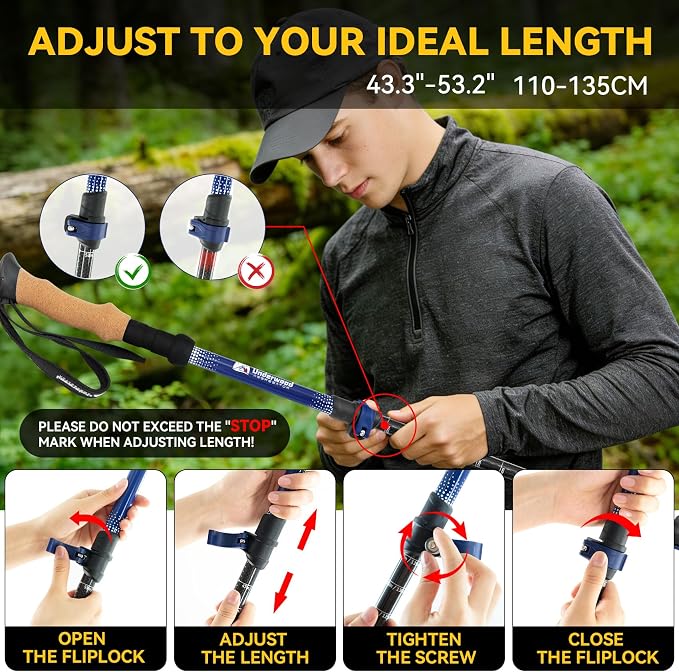 Carbon Fiber Trekking Poles Lightweight - Collapsible Hiking Poles with Cork Grip & Quick-Lock System, 2 PCS Adjustable Backpacking & Mountaineering Walking Hiking Sticks for Men, Women, Seniors