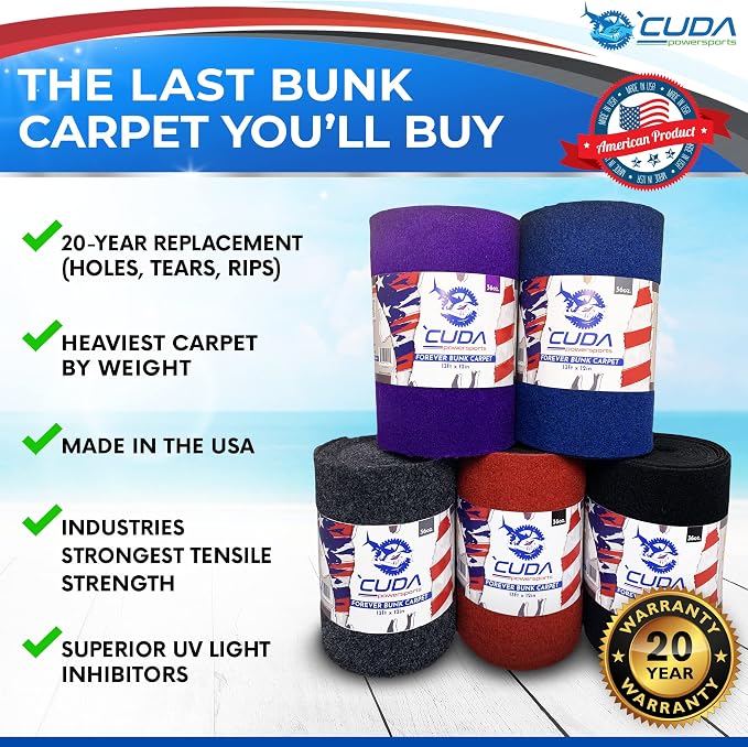 Boat Trailer Bunk Carpet (Black)- 36oz Forever Boat Bunk Carpet (12" W x 9.5Ft Long, Black) Bunk Board Carpeting for Bunks