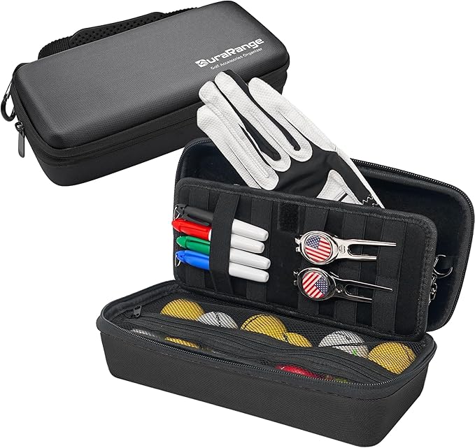 DURARANGE Golf Glove Holder Case with Glove Shaper - Portable Golf Accessories Organizer for Men & Women - Waterproof 900D Nylon, Large Capacity for Balls, Tees, Markers - Ideal Gift
