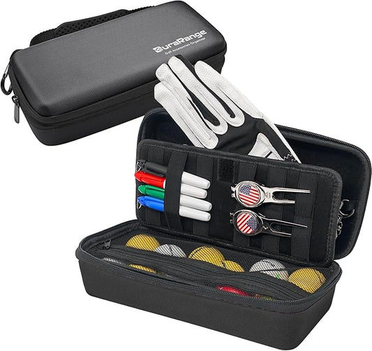 DURARANGE Golf Glove Holder Case with Glove Shaper - Portable Golf Accessories Organizer for Men & Women - Waterproof 900D Nylon, Large Capacity for Balls, Tees, Markers - Ideal Gift