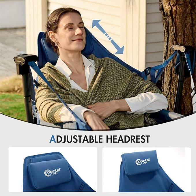 Portal Hammock Camping Chair Heavy Duty 400lbs - Breathable Mesh Outdoor Swinging Chair with Adjustable Recline & Headrest Pillow, Portable Hammock Chair for Camping Beach Sports Events, Blue