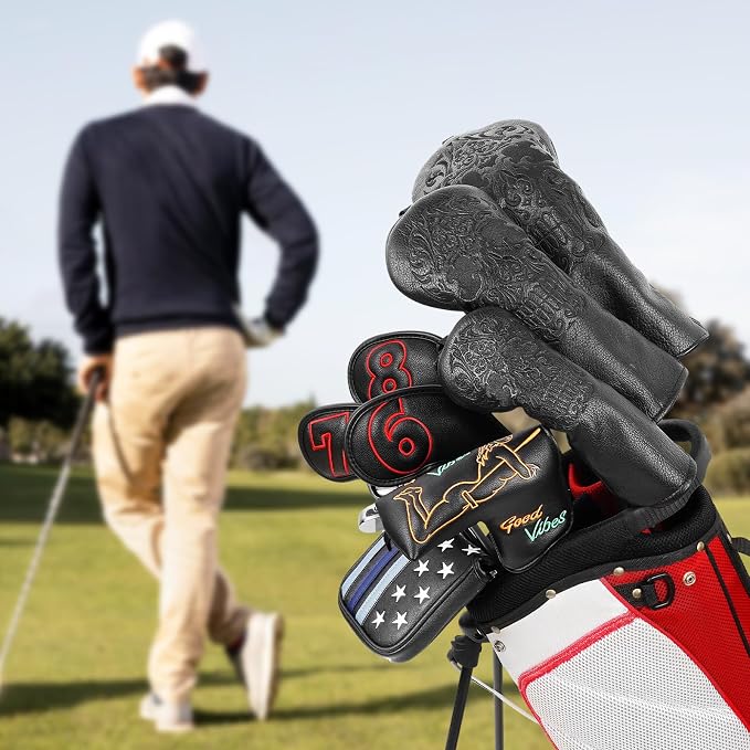 Craftsman Golf Skull Skeleton Black Golf Club Head Covers Headcover for Woods Driver and Hybrids Irons