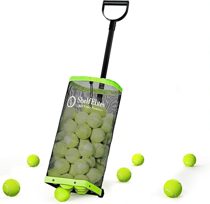 Tennis Ball Hopper with Telescopic Handle - Holds 50+ Tennis Balls or 40+ Pickleballs, Portable Tennis Ball Picker with Quiet Wheels，Built for Hard Courts & Daily Practice