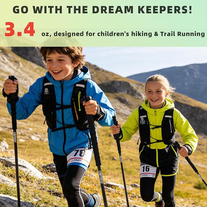 Ultra Light Carbon Fiber Trekking Poles | Collapsible Walking Sticks for Hiking & Trail Running | 37.4 in Fixed Length, 3.35 oz, Black, Anti-Slip Grip for Kids (1-PCS)