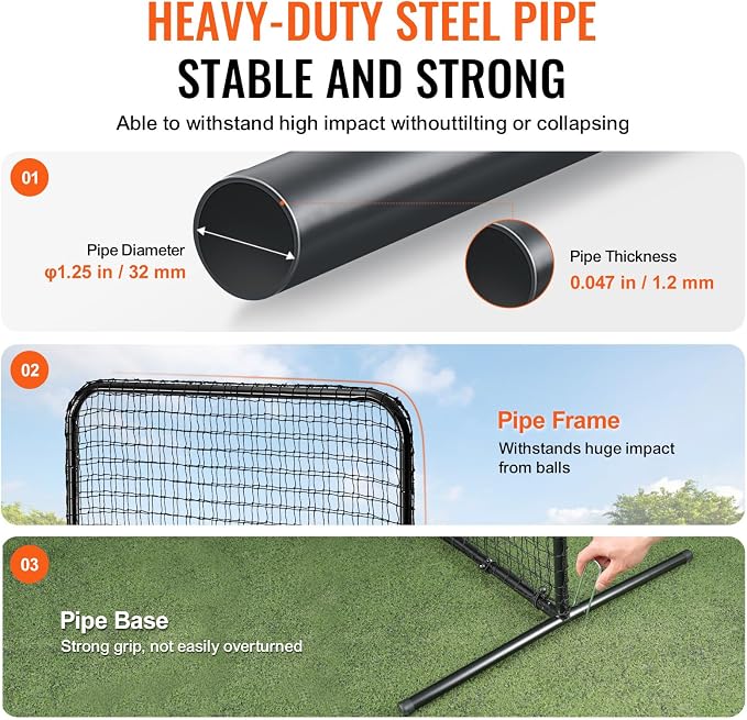 VEVOR Batting Screen - Baseball & Softball Protector with Carry Bag & Ground Stakes, Pitching Net for Pitchers Protection