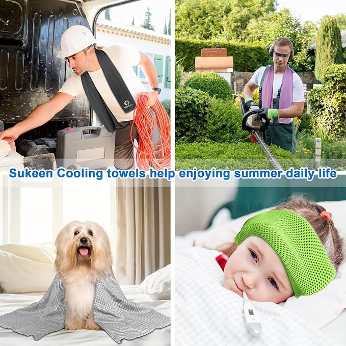 Sukeen Cooling Towels for Neck and Face(40"x12"), Cool Towels for Neck, Cooling Towels for Hot Weather, Sweat Towel for Gym, Workout, Sports, Green Dark Gray 20Pcs