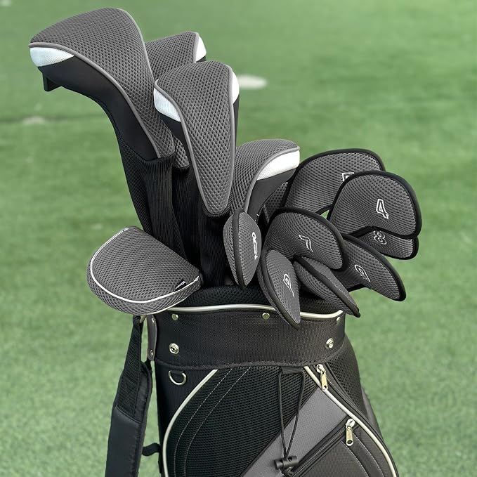 Andux 4pcs Long Neck Golf Hybrid Club Head Covers Dial No. Tag CTMT-02 | Mesh Breathable material | all the Same Size | Coloured Piping | Pull-On Closure