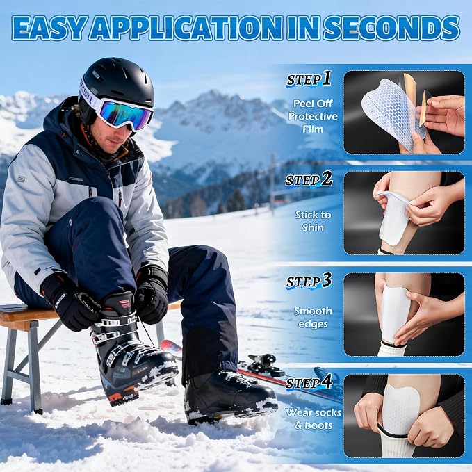 2/4/6/8 Pcs Ski Shin Guards for Boots, Gel Shin Pads for Ski & Snowboard, Lightweight Reusable Shin Protectors for Pressure Relief