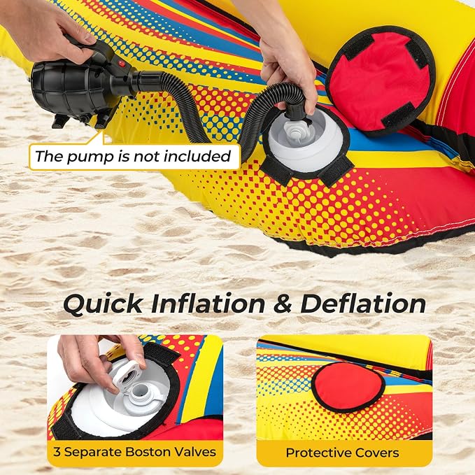 Towable Tubes for Boating, Inflatable Hot Dog Water Tube for Boat to Pull, Water Sports Banana Boat Tubes and Towables w/Double Stitched Nylon Cover, Padded Seat, Easy Grip Handles