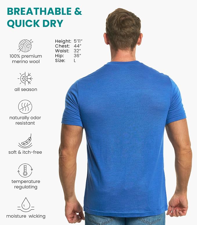 Merino Wool T-Shirt Mens - Merino Wool Undershirt Thermal Shirt for Men and Hiking Socks